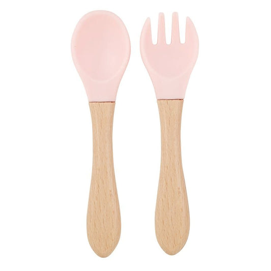 Silicone Fork and Spoon Set, Pink