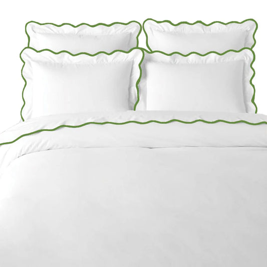 Scalloped Duvet Cover, Green/White, Queen