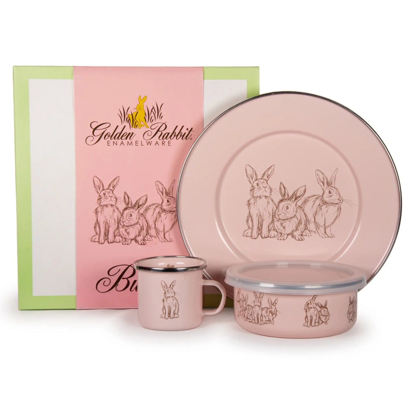 Pink Bunnies Enamelware Set