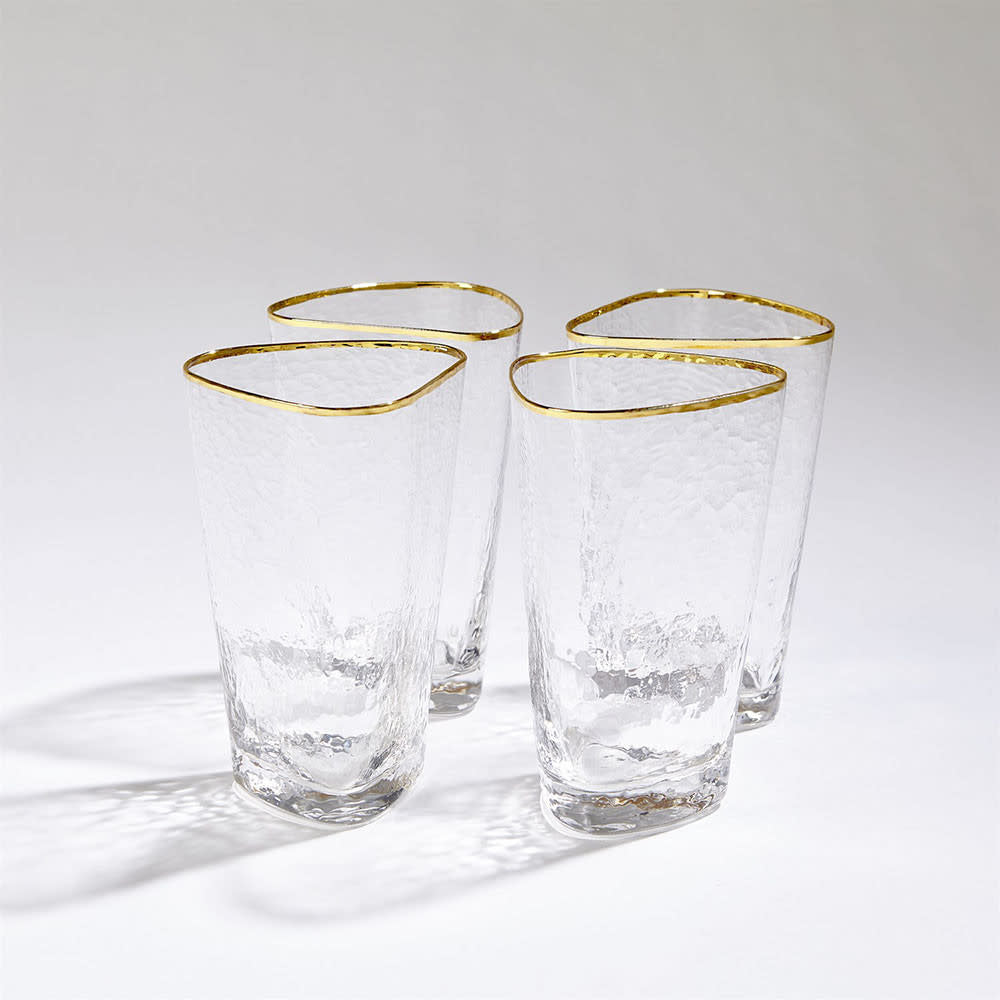 Zodax Aperitivo Triangular Highball Glass, Clear with Gold Rim