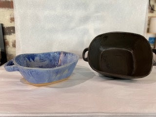 Mudtown Pottery Square Casserole Wrought Iron & Blue Glaze