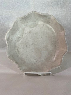 Mudtown Pottery 8.5" Pie Plate with Fluted edge Spotted Oatmeal