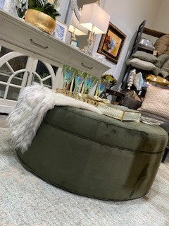 Vanguard Green Pine Velvet Round Ottoman 45