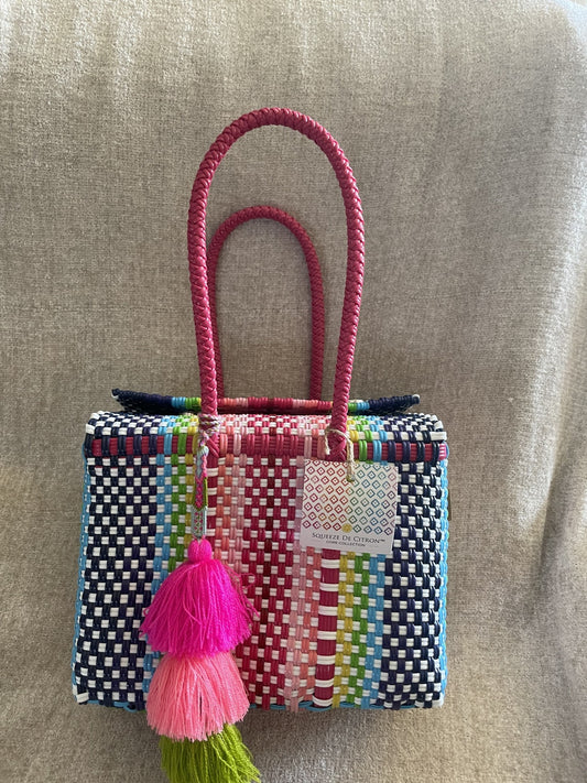 Squeeze de Citron Small Box Bag - Multi color w/ Hot Pink Handles