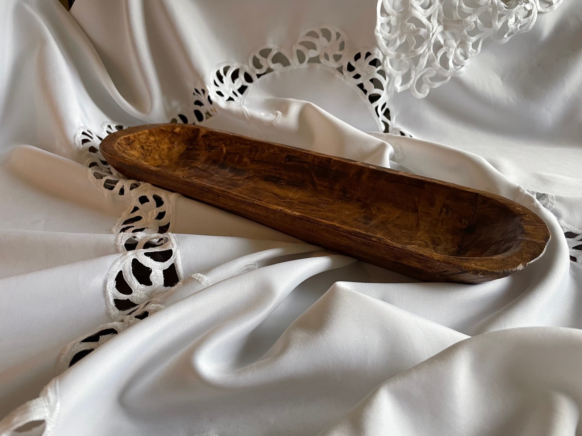 Hand carved long Dough bowl, no handles