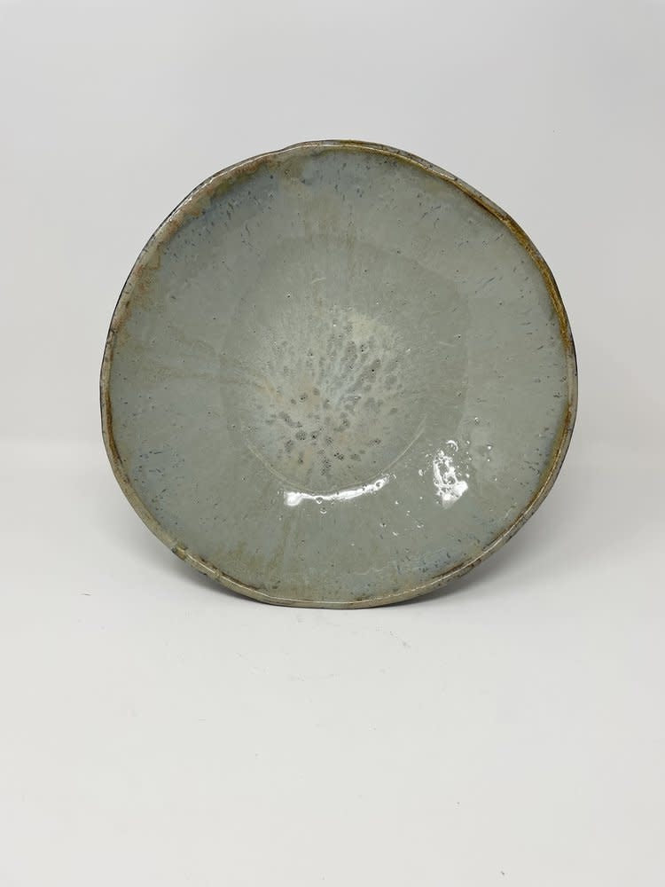 Mudtown Pottery Light Blue Serving Bowl With Black Carved Base - "MADE WITH LOVE" on back