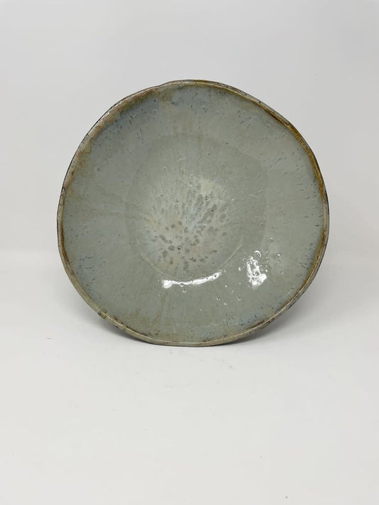 Mudtown Pottery Light Blue Serving Bowl With Black Carved Base - "MADE WITH LOVE" on back