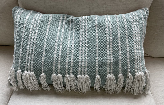 HIEND Fringed Stripe Lumbar pillow, light blue