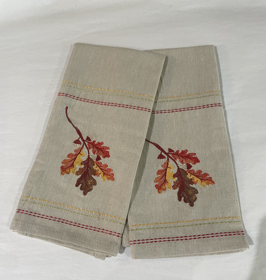 Tableau Embroidered Fall Leaf Spring Dishtowel