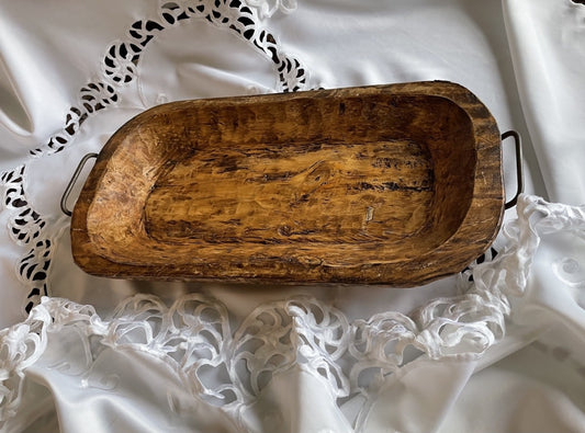 Hand carved dough bowl, medium, with handles