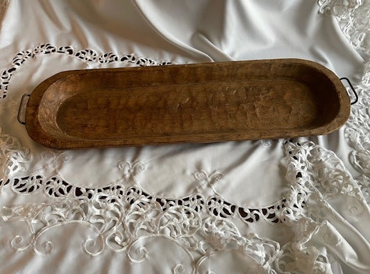 Hand carved long dough bowl, with handles