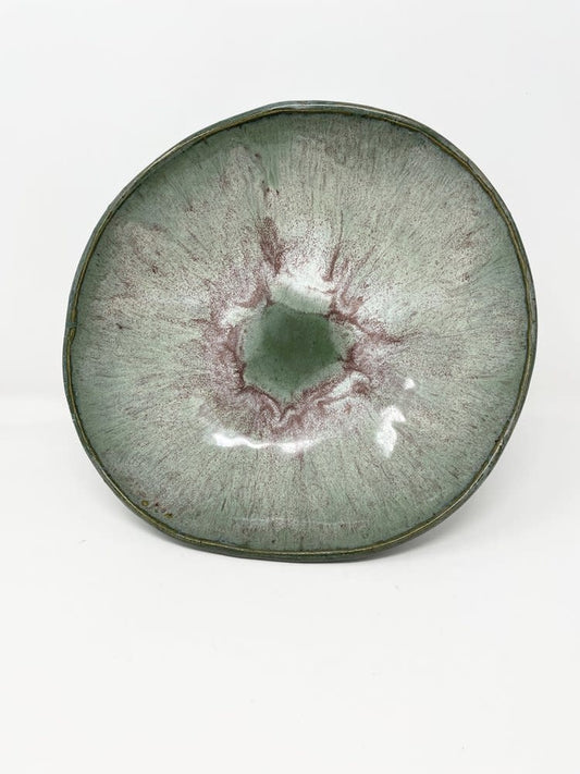 Mudtown Pottery Serving Bowl With Deep Red Burst - "BE STRONG AND VERY COURAGEOUS"