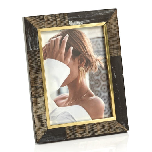 Zodax Black Shagrin Photo Frame with Inner Brass Trim, 5x7