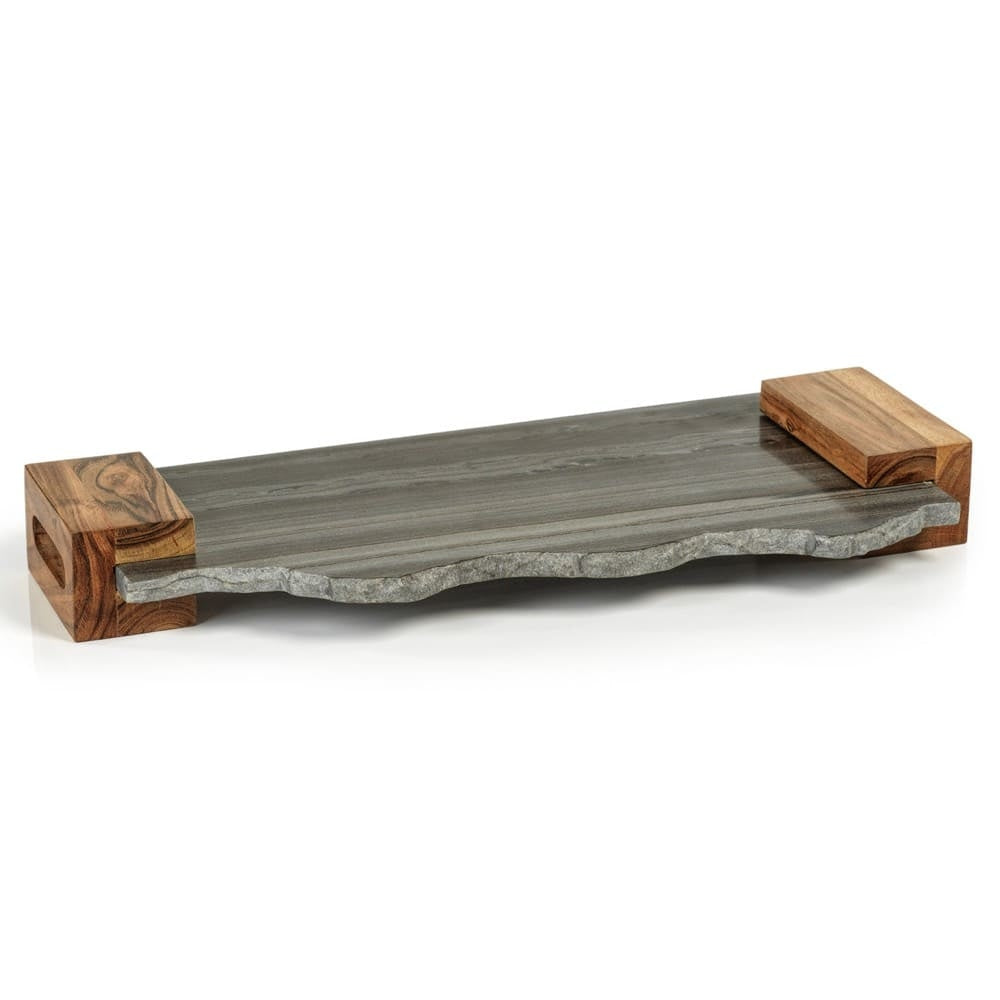 Zodax Nairobi Grey Marble Tray w/Acacia Handles