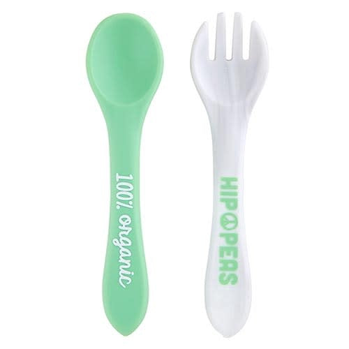 Silicone Fork and Spoon Set, Green and White