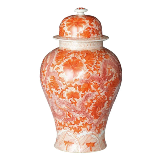 Orange Temple Jar with Dragon and Floral Motif