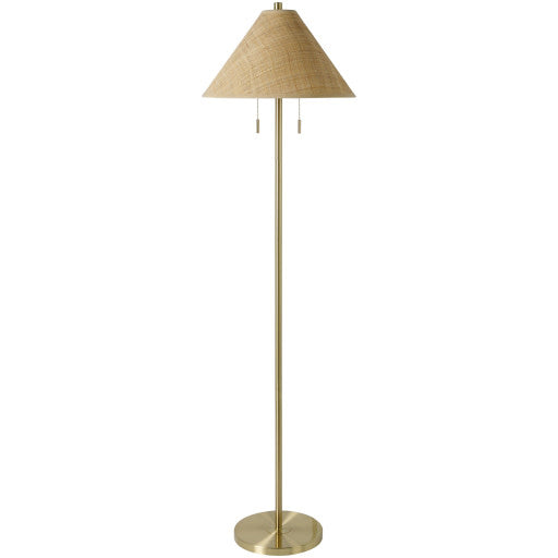 Surya Lacona Floor Lamp, Brass with Grass Cloth Shade
