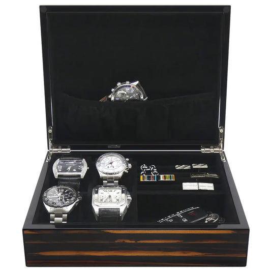 Luxury Four Slot Wooden Watch and Valet Case