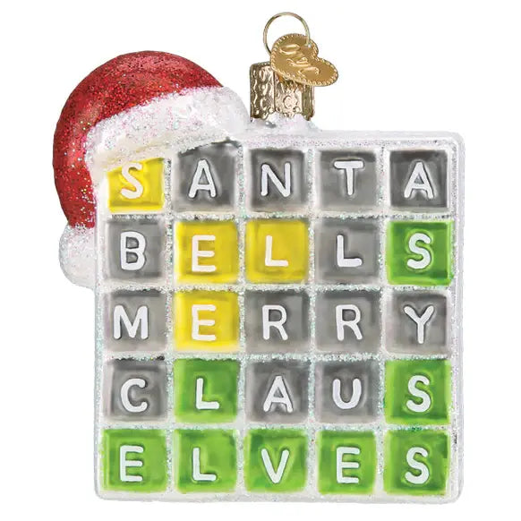 Old World Merry Words Glass Ornament