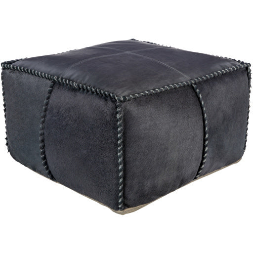 Surya Ranger II Leather and Hide Stool, Navy Blue