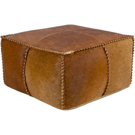 Surya Ranger II Leather and Hide Pouf, Brown