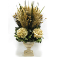 Bougainvillea Wooden Weathered Ribbed Urn-Grass Plumes Natural & Hydrangea Ivory