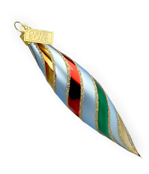 Currin & Cade Teardrops Stripes Periwinkle Multicolor 14cmx3cm Ornament