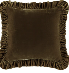 HiEnd Stella Faux Silk Velvet Ruffled Euro Sham, 27x27, Green Ochre