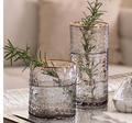 Beatriz Ball Croc Old Fashion Glasses Set of 4 Smoke Gray Gold Trim
