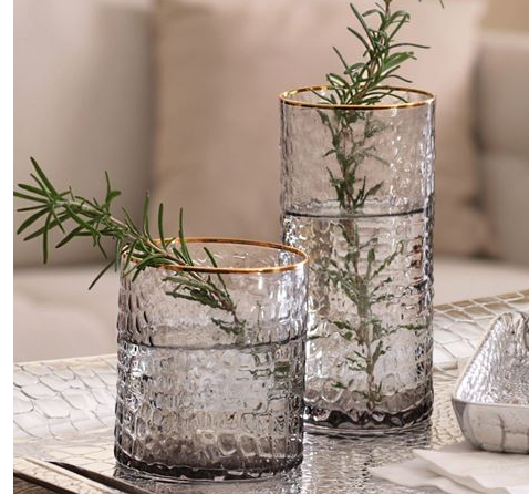 Beatriz Ball Croc Old Fashion Glasses Set of 4 Smoke Gray Gold Trim