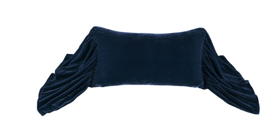 HIEND Stella Faux Silk Velvet Long Ruffled  Pillow 36x14 Midnight Blue