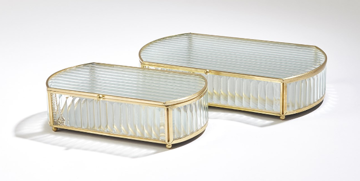 Global View Reeded Glass Oval Box Large