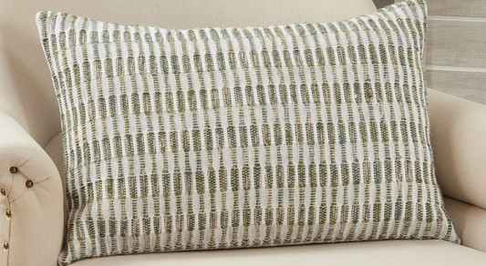 Saro Woven Green Line Pillow Down Filled 16x24