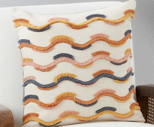 Saro Fringe Lace Applique Pillow Down Filled 18x18