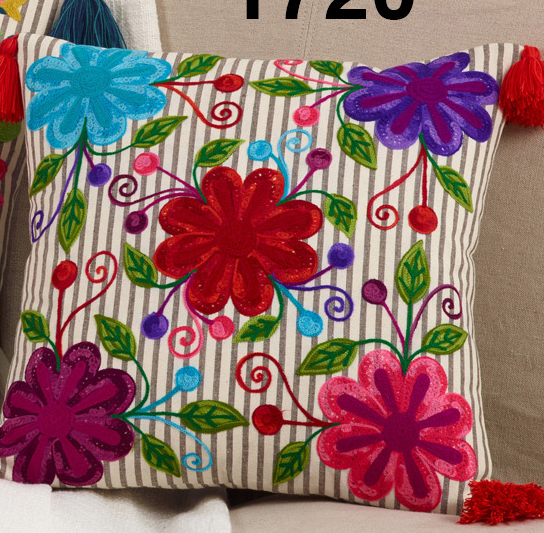 Saro Embroidered Flower Pillow Down Filled
