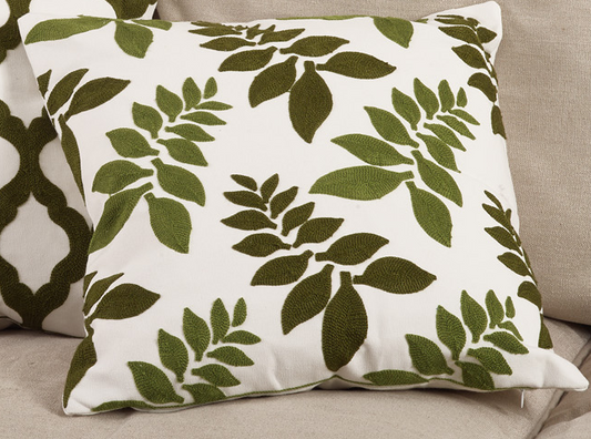 Saro Crewel Design Green Leafs