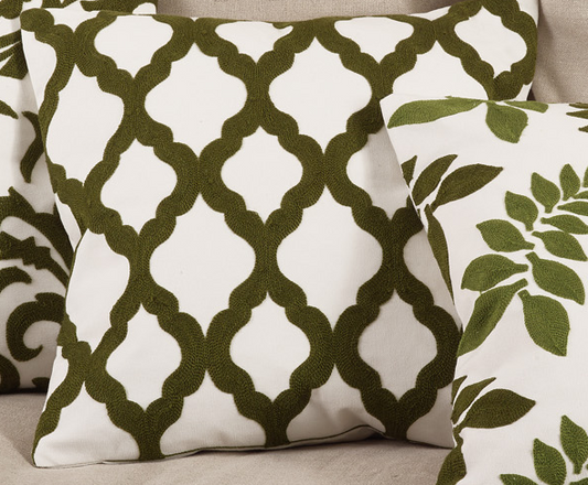 Saro Crewel Work Design Green Embroidered