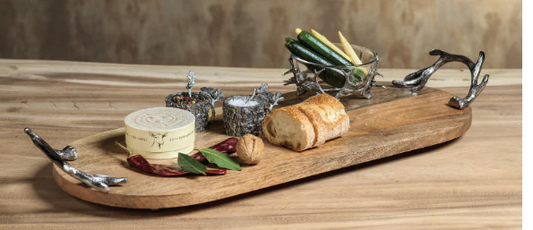 Zodax Wooden Oval Tray with Antler Handles