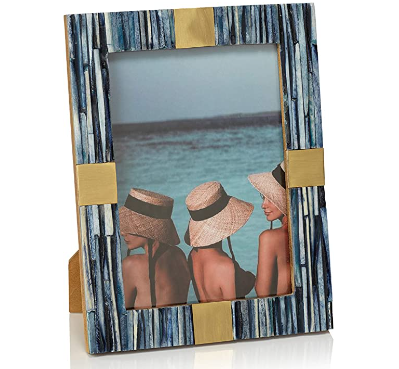 Zodax Palermo Blue Bone Inlay Photo Frame with Brass Trim, 5x7