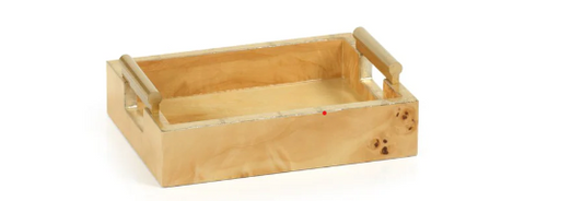 Zodax Leiden Burl Wood Rectangular Tray with Gold Handles,Small, 9.5”