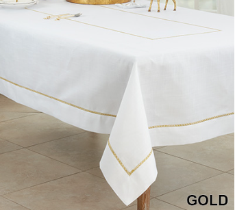 Saro Gold Embroidered Border Tablecloth 70x70 Sq