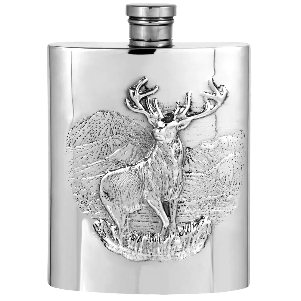 Embossed Regal Stag Flask, Pewter