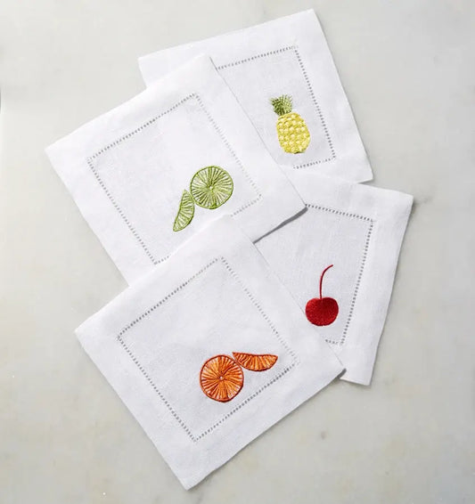 Frutta Embroidered Cocktail Napkins, Set of Four