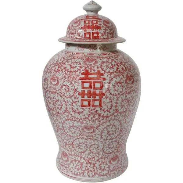 Red Double Happiness Floral Ginger Jar