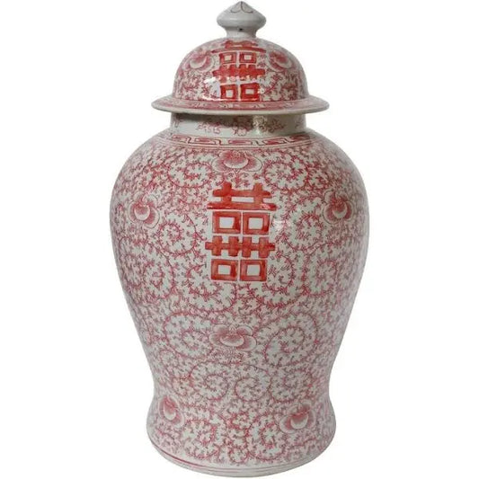 Red Double Happiness Floral Ginger Jar
