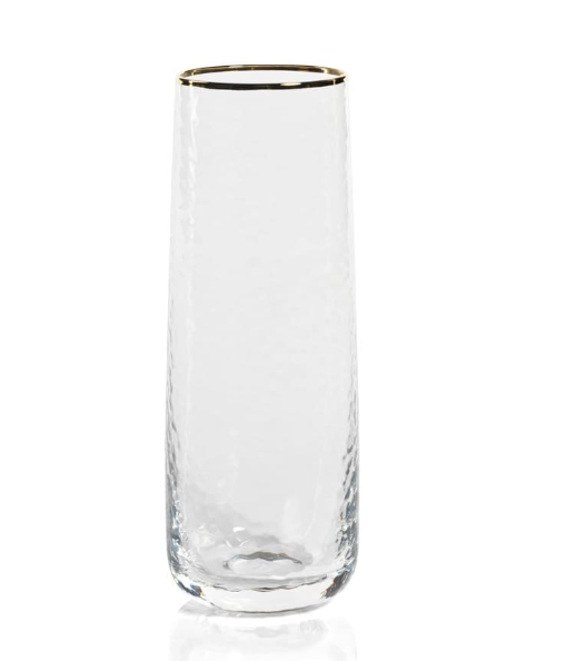 Zodax Negroni Hammered Glass Champagne Flutes with Gold Rim