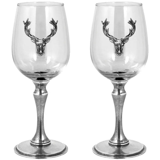 Pewter Stag Wine Glasses, Set of Two