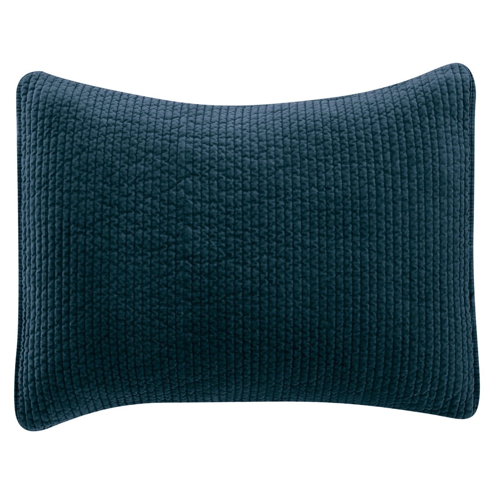 HIEND Stonewashed Cotton Quilted Velvet Sham, Deep Bllue