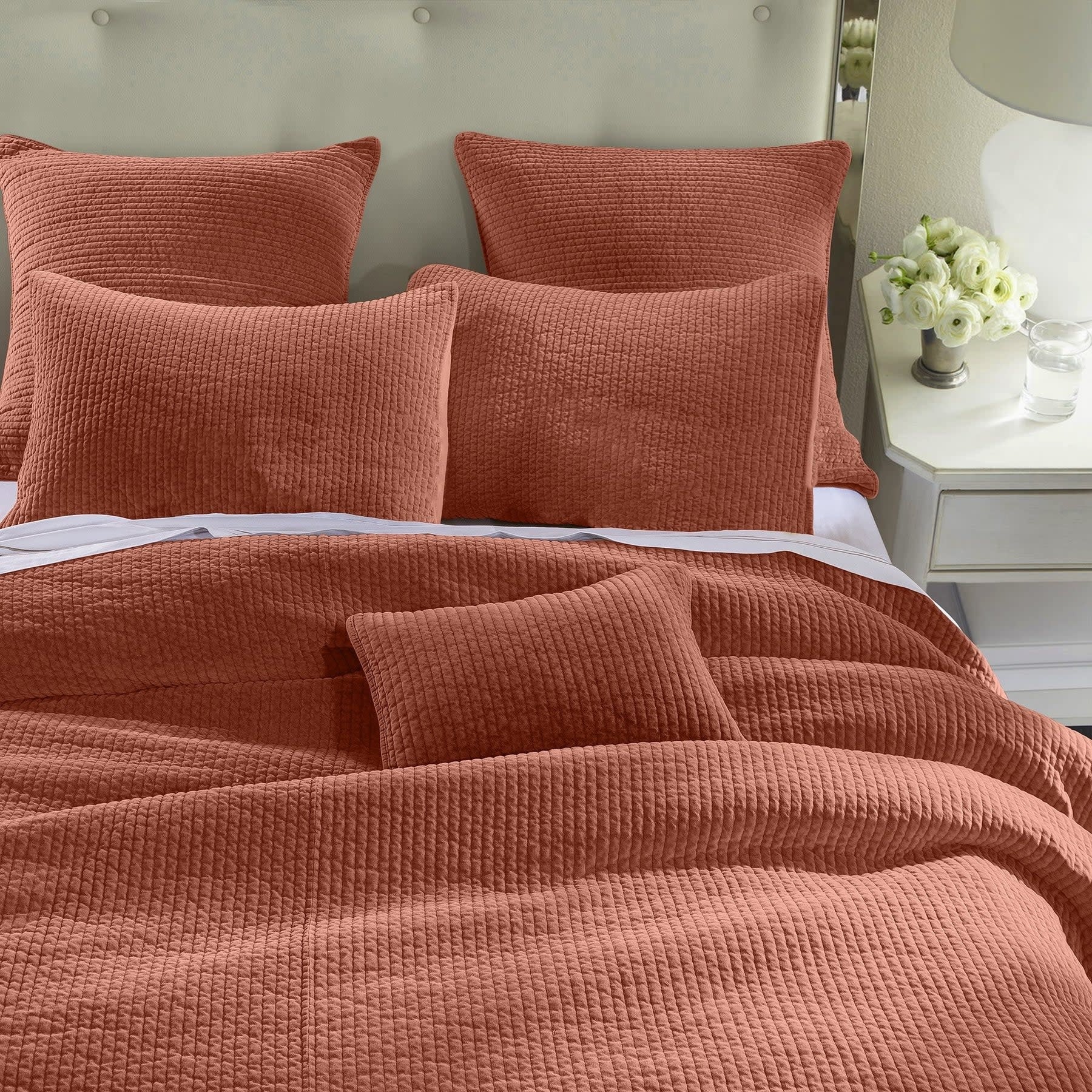 HIEND Stonewashed Cotton Velvet Quilt Queen Salmon