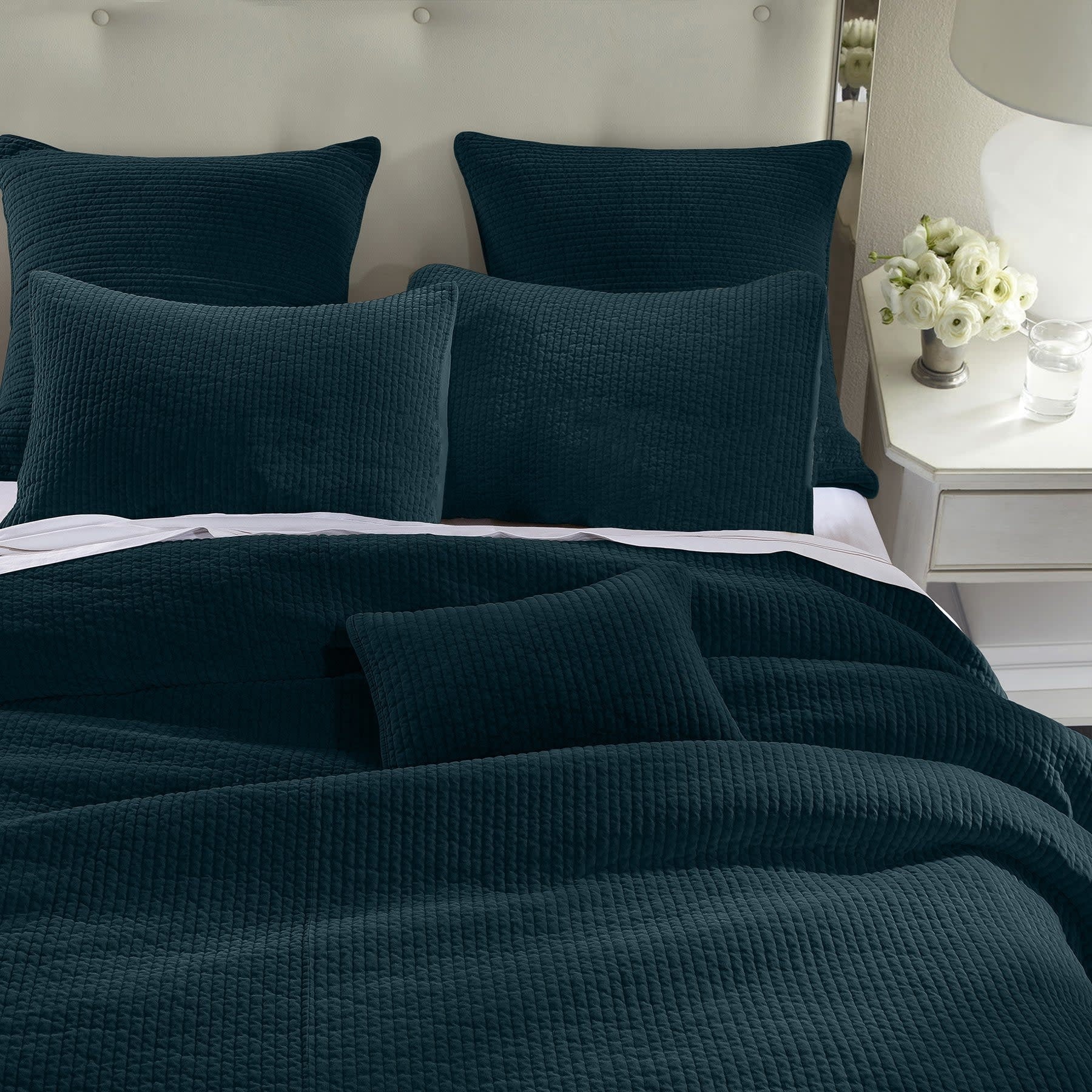 HIEND Stonewashed Cotton Velvet Quilt/Queen/ Deep Blue